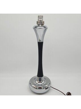 MCM Chrome & Black Painted Wood Table Lamp 20.5" Tall